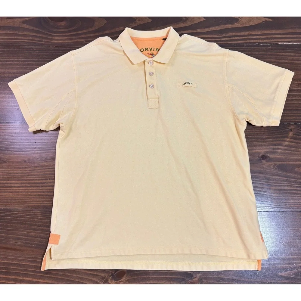 ORVIS Polo Shirt Mens XL Yellow Cotton Fly Fishing Outdoor Casual Classic